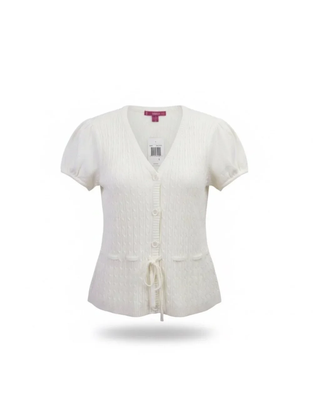 Takeout Girls White Short Sleeve Knit Cardigan Button Front Size L